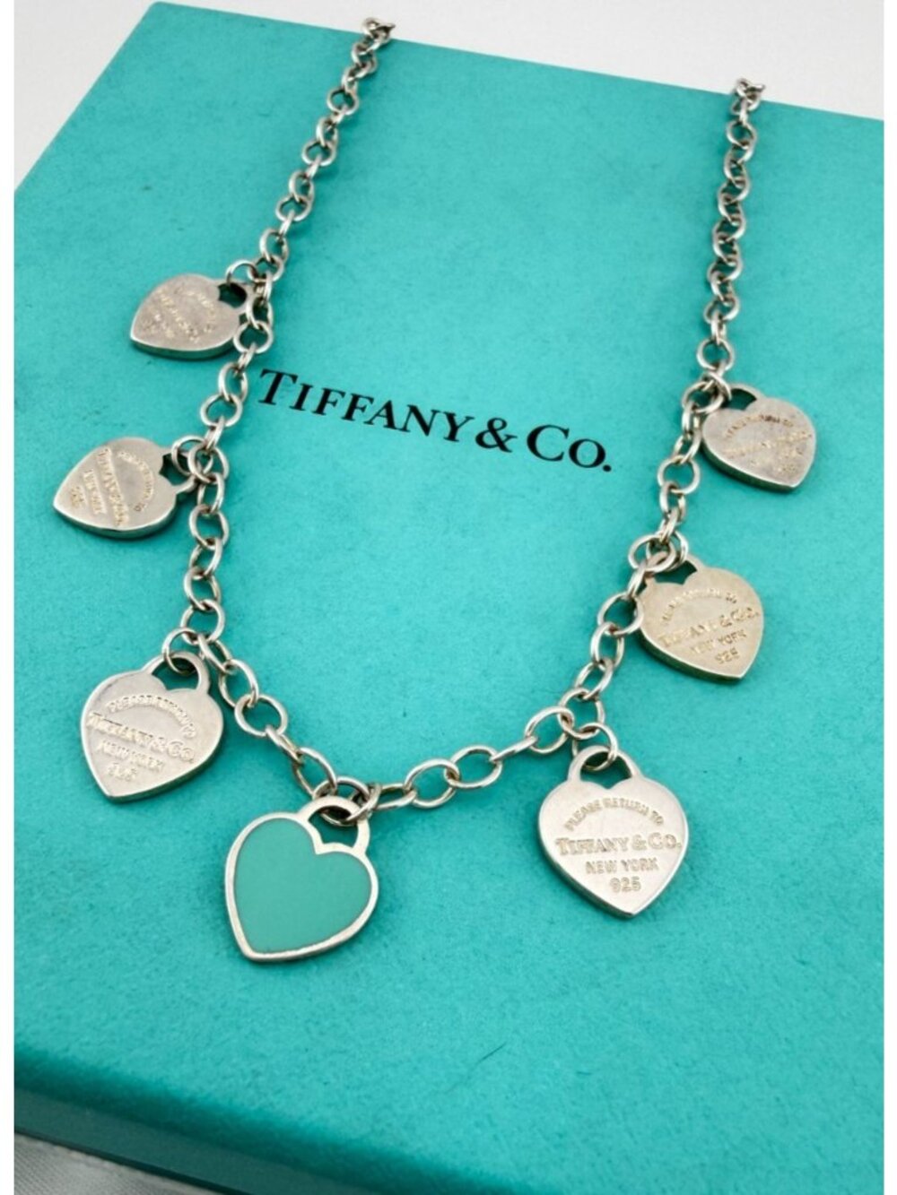 Tiffany & Co. Return to Tiffany 7 Mini Multi Heart Tag Necklace Silver Retired